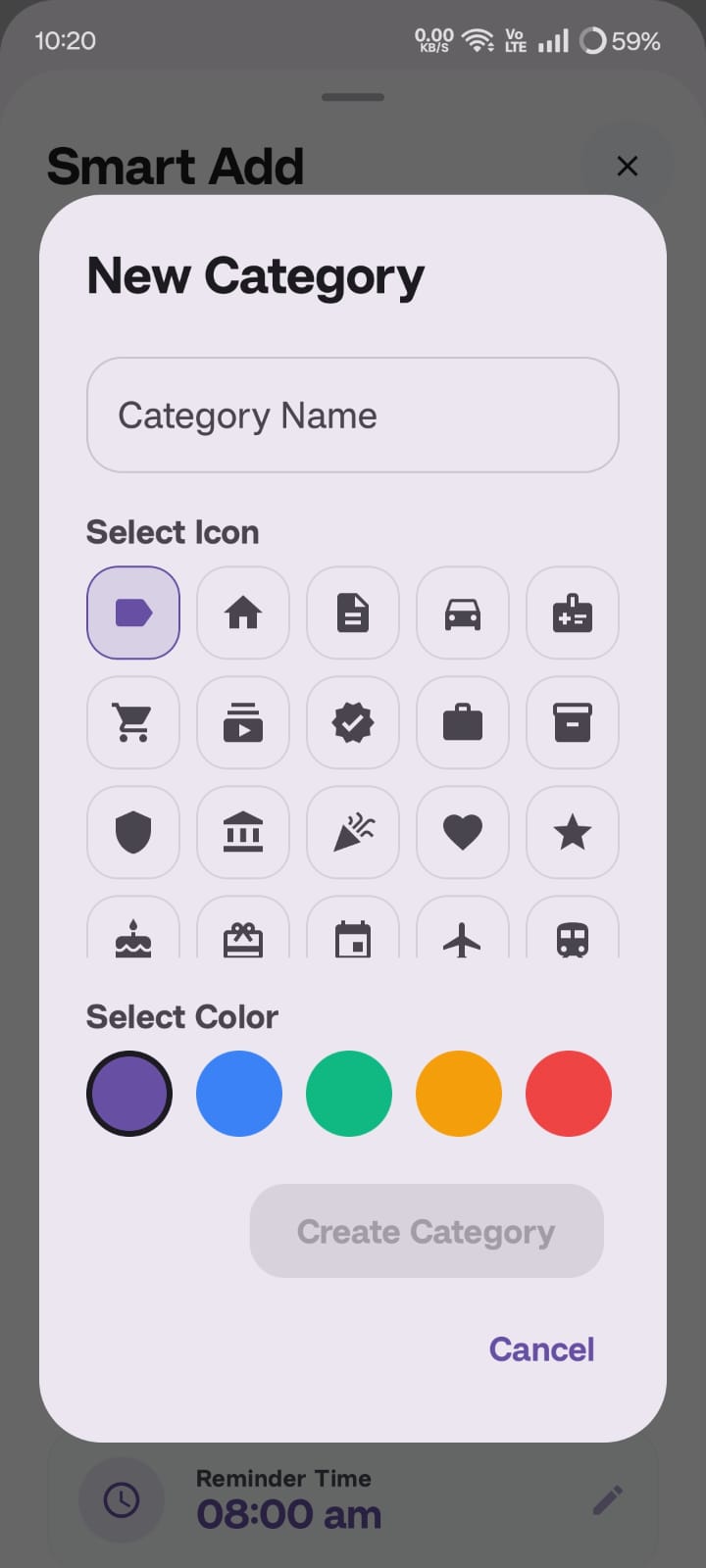 Custom Categories Screen