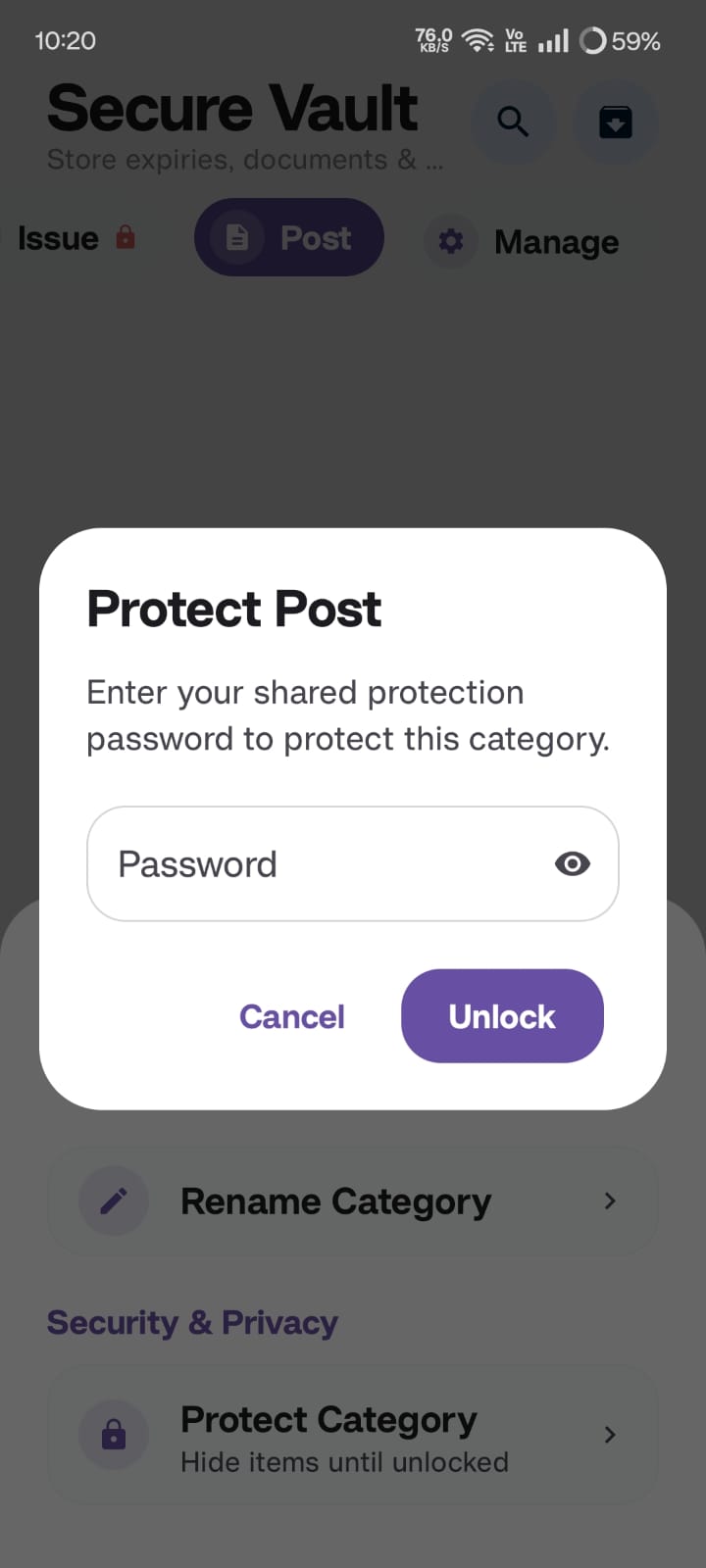 Password Protection Screen