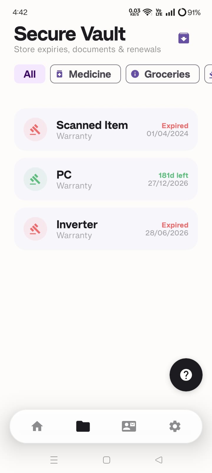 Vaults Screen