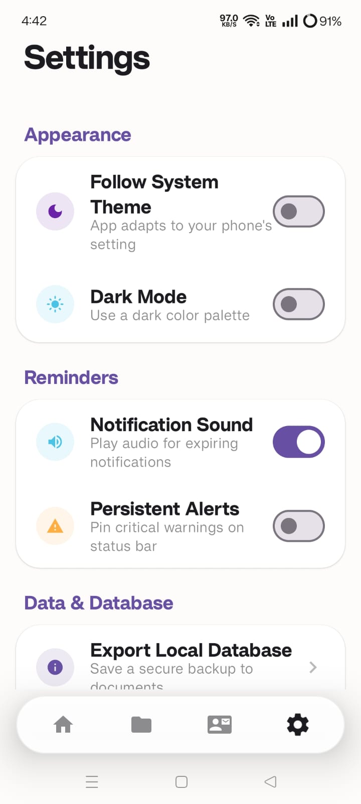 Settings Screen